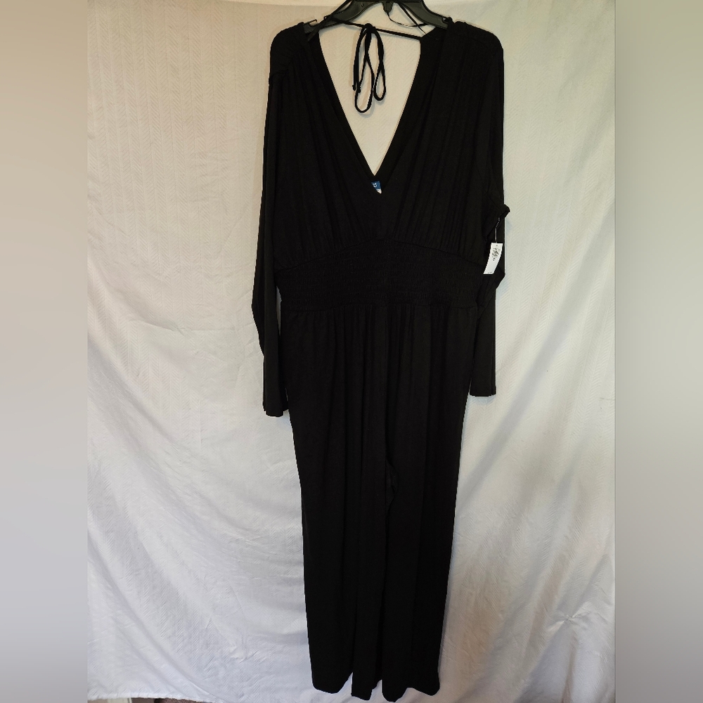 Old Navy Black Elegant Jumpsuit Waist-Defined Wide-Leg Side Pockets  Size XXLT